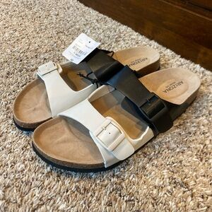 Arizona Jean Company Az Felix Footbed Sandals Black White NWT Size 11